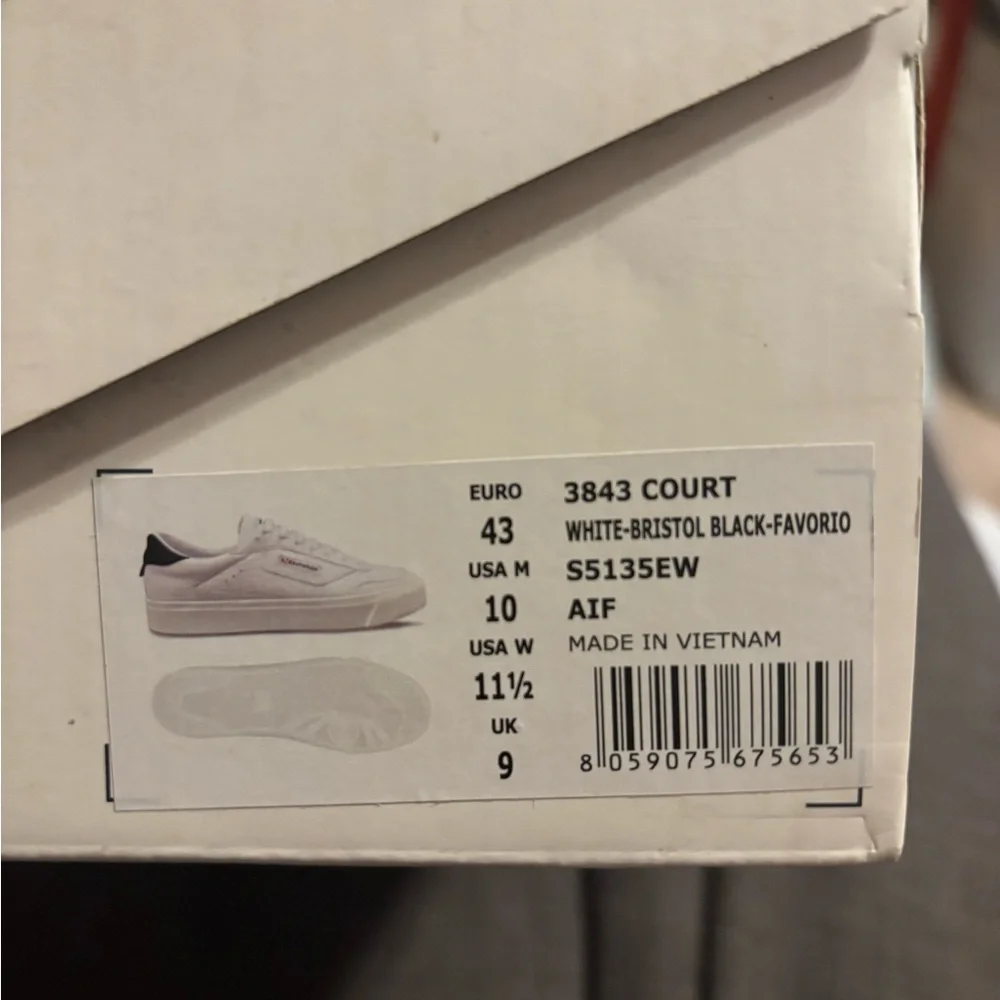 Superga 3854 Court Platform Leather Sneaker White w/Black Heel Tab Men’s 10 NIB - Picture 4 of 5